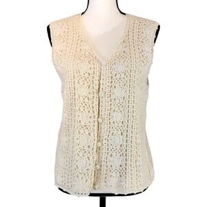 Off White Vintage Hand Knit Vest Size Women's M‎